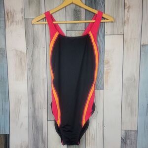 Speedo Endurance Light Racerback One Piece Swimsuit Black Orange Pink Size 14